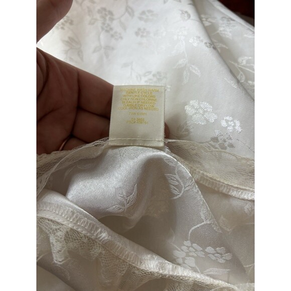 Vtg 80s Nightgown Dress White Satin Floral Lace Bridal Prairie Cottagecore SZ L - Picture 7 of 16